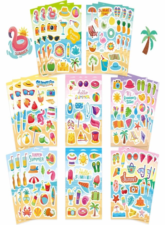 DUJAA 24 Shees Summer Stickers Pool Beach Luau Hawaii Sun Stickers Hello Summer Ocean Beach Sticker Hawaiian Ice Cream Stickers for Scrapbooking Water Bottles, Family School Classroom Party Favor - Image 1